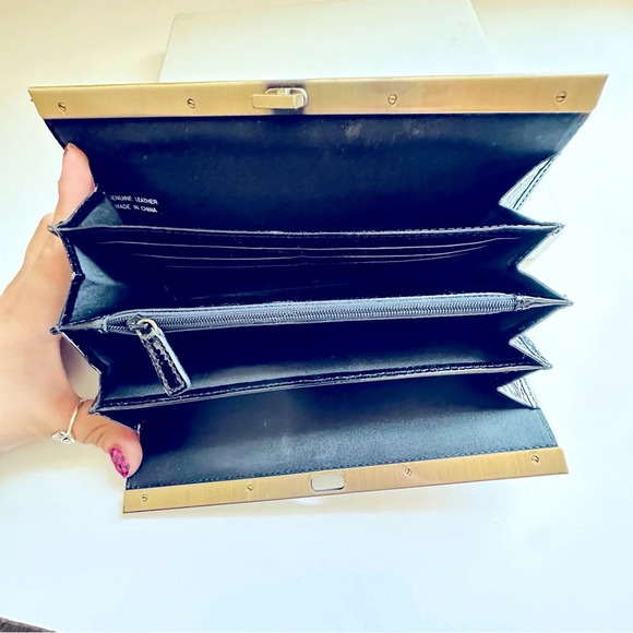 NWOT Nordstrom Patent Leather Zebra Print Large Wallet - Picture 6 of 7